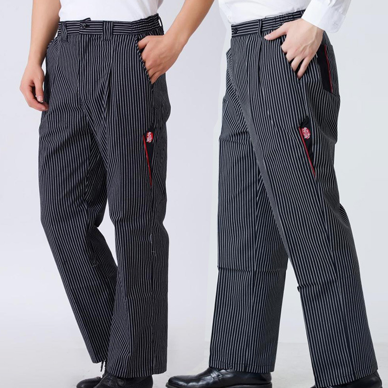 Wholesale Chef Work Pants Hotel Uniform Pants Kitchen Striped Chef Pants Restaurant Waiter Elastic Pants Men