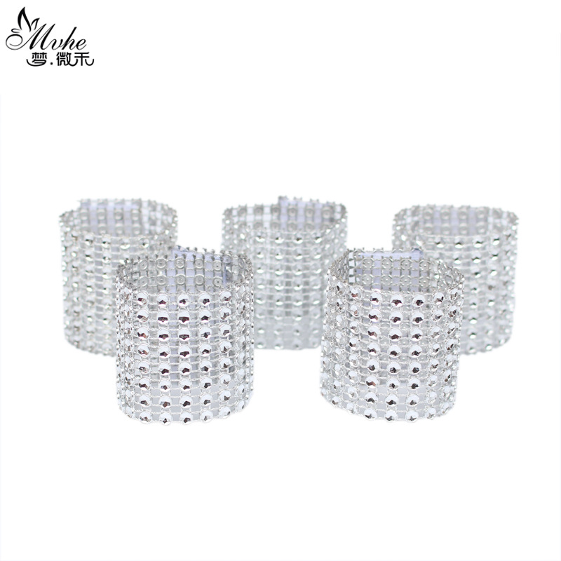 Dining table party celebration Hotel Supplies 8 rows of diamond napkin ring Silver napkin buckle wedding table spot wholesale