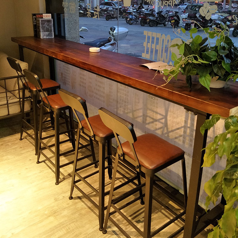 Solid Wood Wall-Mounted Bar Table Home Narrow Table Cafe Long Table Wrought Iron High Table Simple Modern Bar Table