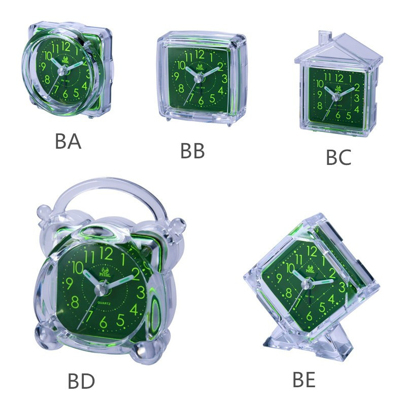 Беззвучные зеленые маленькие будильники Pearl Star прозрачные светящиеся часы будильник для кровати с синими цветами