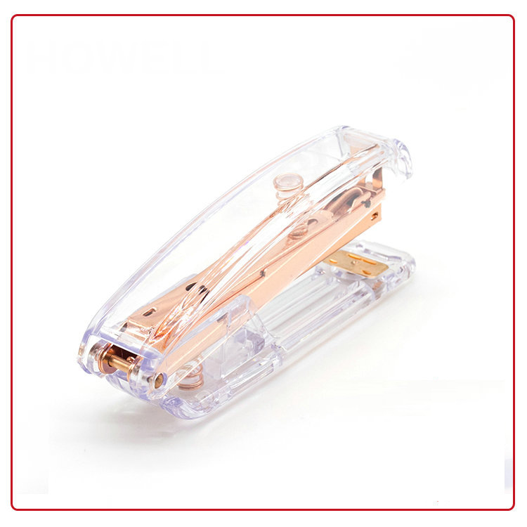 Cross-border Amazon factory supply rose gold gift stapler office transparent plastic stapler binding machine