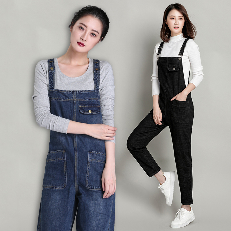 Jiajun Cross-border Amazon Pregnant Women's Denim Overalls Women's Autumn plus size Fat Loose Casual Pants Women's Clothing