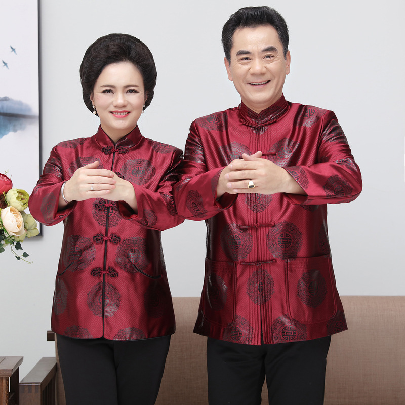 Wholesale middle-aged and elderly Tang clothing lovers autumn and winter clothing top mom and dad birthday clothing performance clothing new direct sales