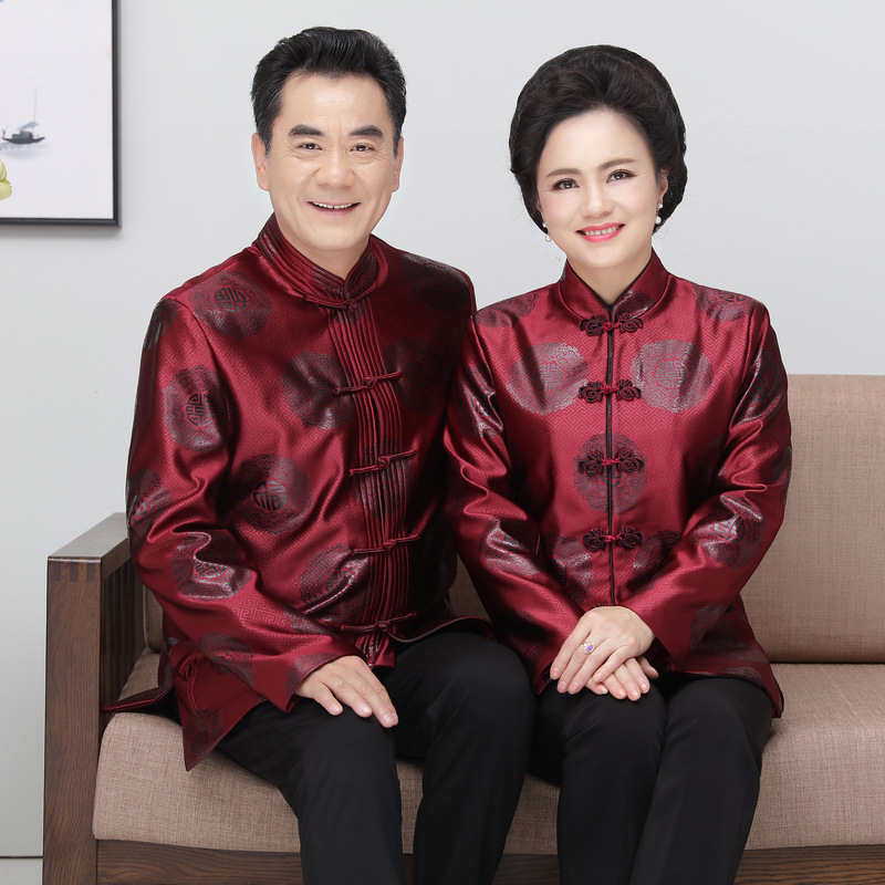 Wholesale middle-aged and elderly Tang clothing lovers autumn and winter clothing top mom and dad birthday clothing performance clothing new direct sales