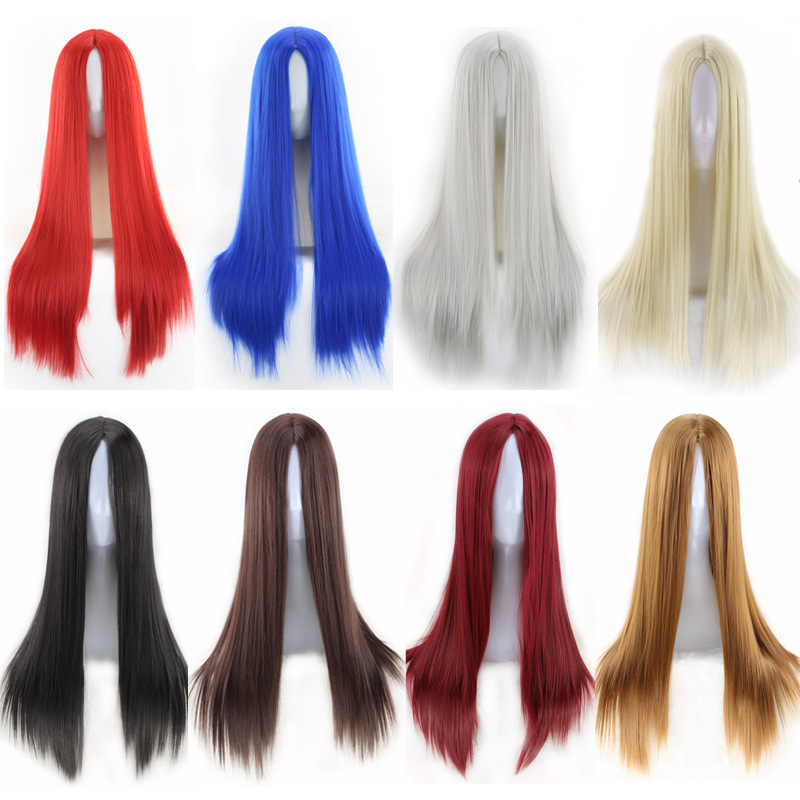 Europe, America and Africa new black long straight hair ladies chemical fiber high temperature silk mechanism wig manufacturers wholesale