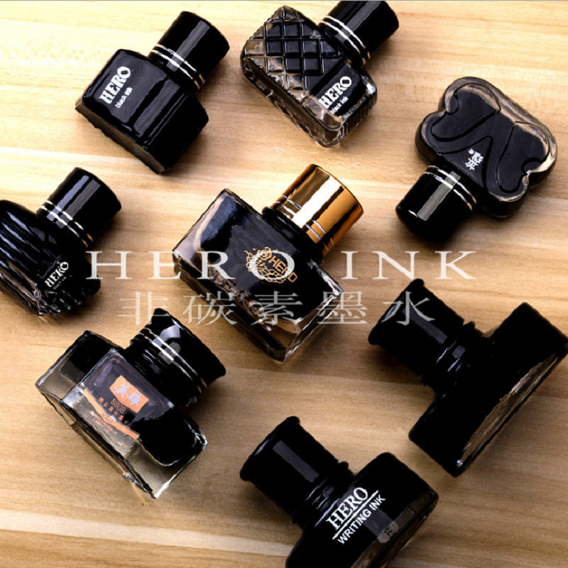 Hero ink non-carbon pen ink 204 non-blocking pen black ink waterproof quick-drying ink bottled wholesale