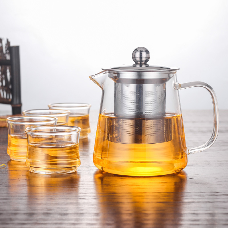 Оптовая продажа чайного набора из стекла, термостойкий цветочный чайник, фильтр из нержавеющей стали и др.