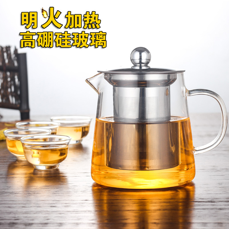 Factory wholesale kettle glass tea set suit high temperature resistant flower teapot stainless steel liner filter teapot, etc.