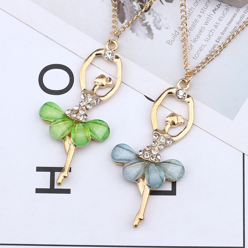 Fashion Crystal ballet dancing girl necklace personalized multicolor diamond-encrusted dance pendant pendant manufacturers wholesale
