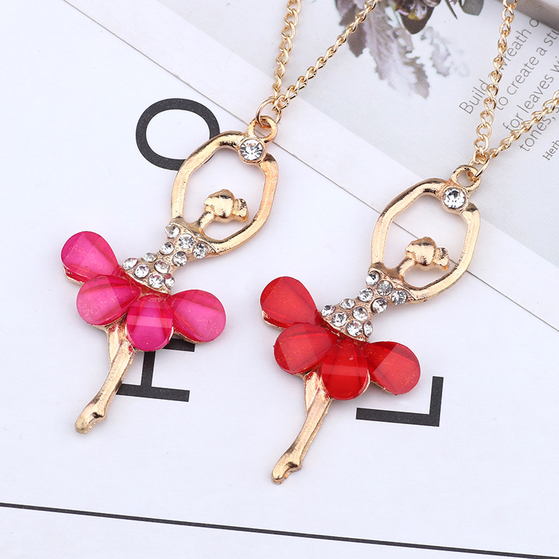 Fashion Crystal ballet dancing girl necklace personalized multicolor diamond-encrusted dance pendant pendant manufacturers wholesale