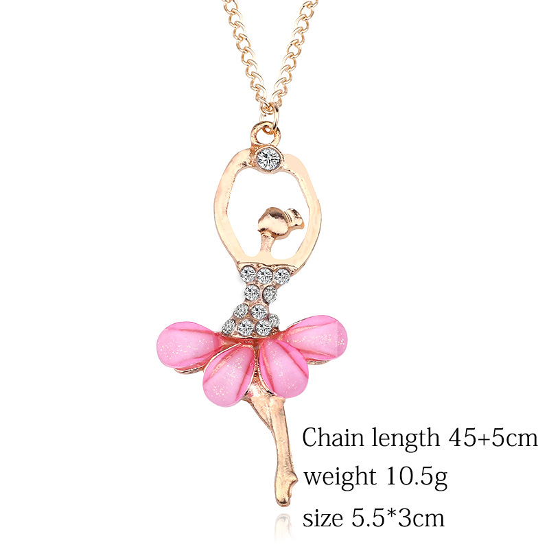 Fashion Crystal ballet dancing girl necklace personalized multicolor diamond-encrusted dance pendant pendant manufacturers wholesale