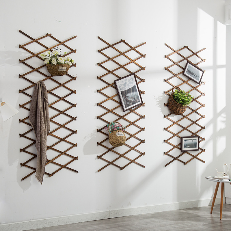 Carbonized anti-corrosion solid wood fence telescopic wood mesh wooden fence fence indoor wall grid wall hanging climbing frame