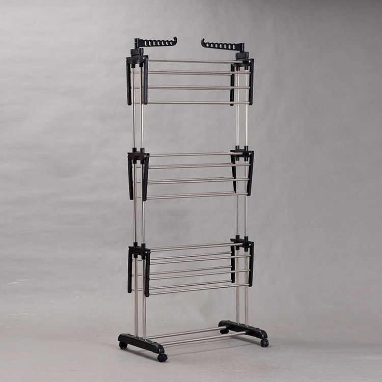 Wing-shaped Foldableable Floor-standing Clothes Drying Rack Home Creative Portable Wheel Removable Telescopic Three-layer Towel Rack Wholesale