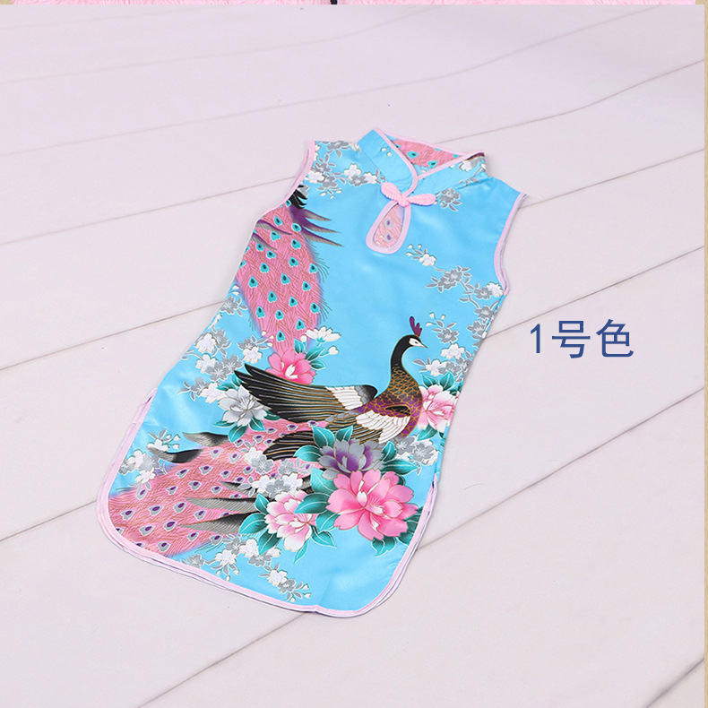 Dropshipping Peacock Style Kidsren's Spinning Single Hole Stand Collar Summer Girls' Small Cheongsam Dress Manufacturer Wholesale