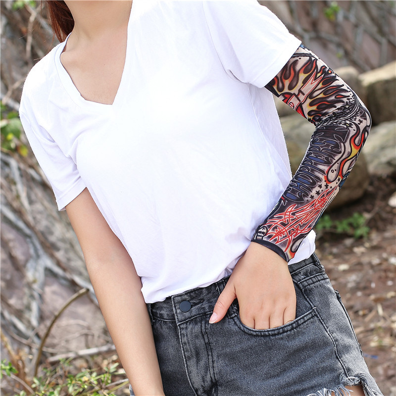 Summer Sun Protection Tattoo Sleeves Outdoor Riding UV Protection Flower Arm Tattoo Ice Sleeve Breathable Simulation Printing Arm Protection