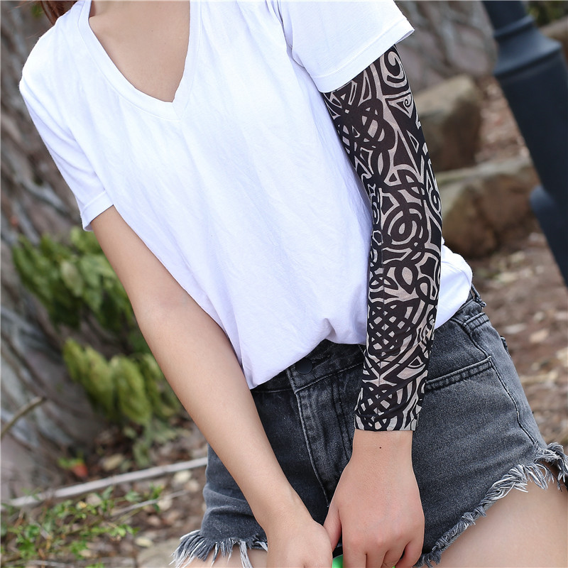 Summer Sun Protection Tattoo Sleeves Outdoor Riding UV Protection Flower Arm Tattoo Ice Sleeve Breathable Simulation Printing Arm Protection