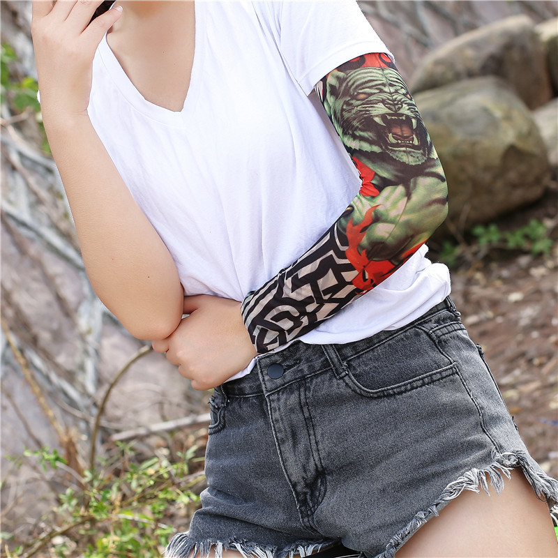 Summer Sun Protection Tattoo Sleeves Outdoor Riding UV Protection Flower Arm Tattoo Ice Sleeve Breathable Simulation Printing Arm Protection