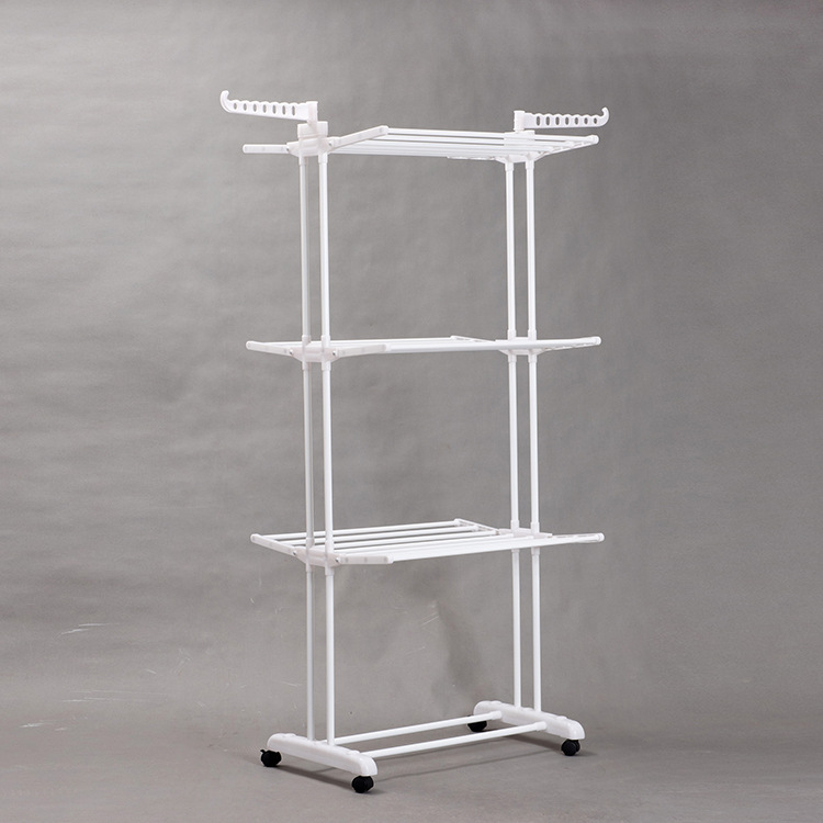 Wing-shaped Foldableable Floor-standing Clothes Drying Rack Home Creative Portable Wheel Removable Telescopic Three-layer Towel Rack Wholesale