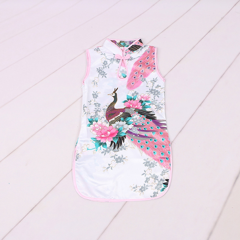 Dropshipping Peacock Style Kidsren's Spinning Single Hole Stand Collar Summer Girls' Small Cheongsam Dress Manufacturer Wholesale