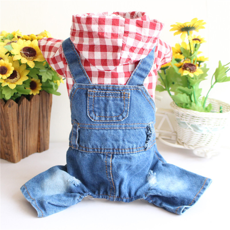 Striped Pet four-legged clothes Denim jumpsuit Bomei overalls dog Denim clothes spring and summer pet clothing