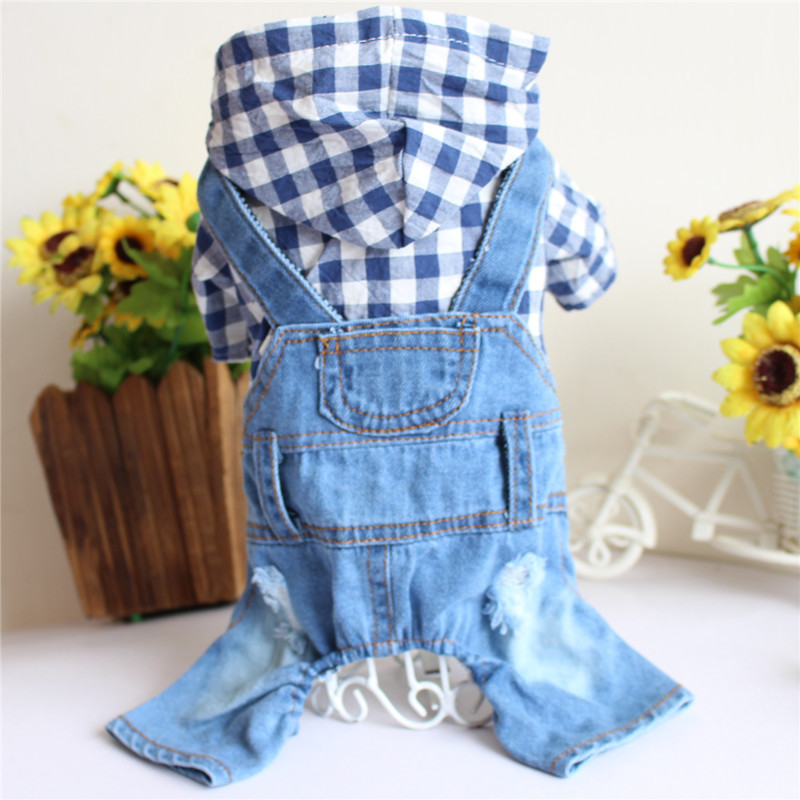 Striped Pet four-legged clothes Denim jumpsuit Bomei overalls dog Denim clothes spring and summer pet clothing