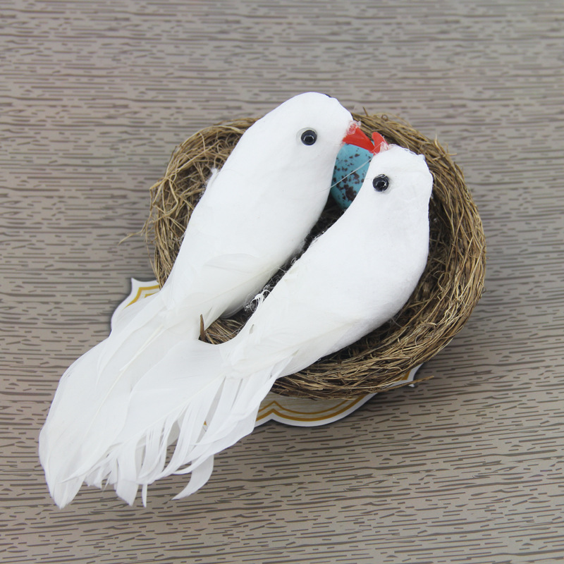 Peace Dove Artificial White Dove Wedding Decoration Mall Decoration Feather Dove Green Plant Bird Spreading Wings Dove Shape