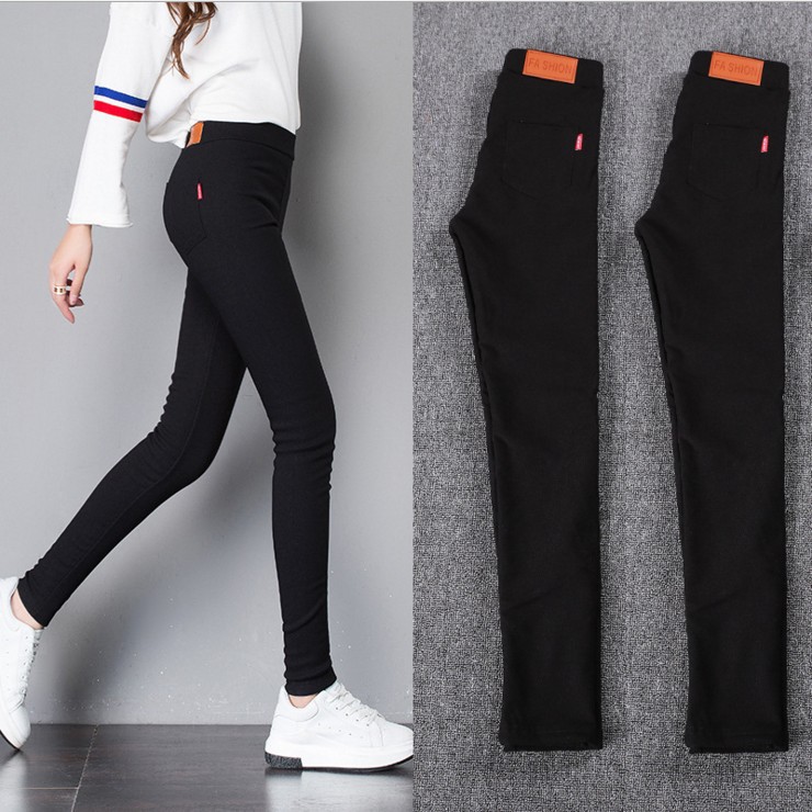 New Velvet and Thickeneded Black Pencil Pants for Outer Wear Leggings for Women Slimming Elastic Small Feet Trousers Plus Size Women