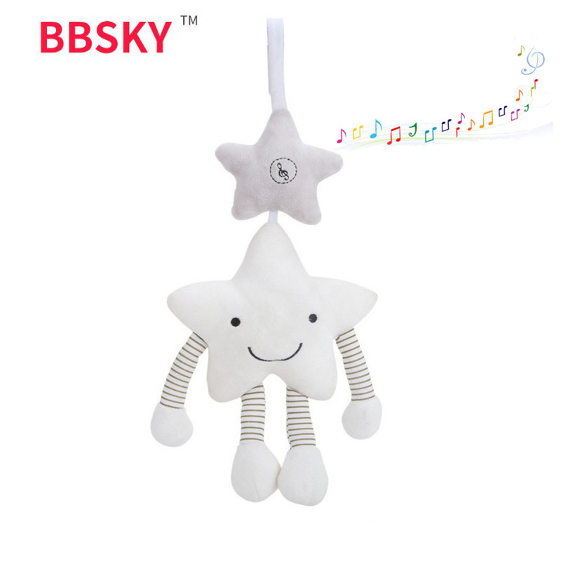 BBSKY white five-pointed star Music wind chime pendant baby car hanging bed hanging 0-1 years old baby plush toy