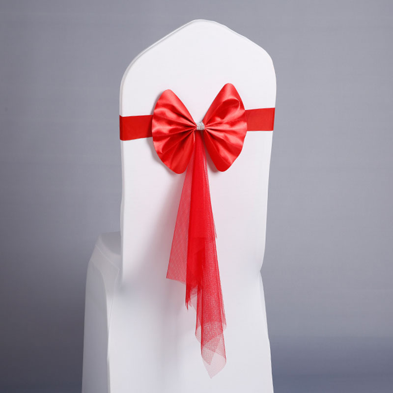Hotel Wedding Free Stretch Leather Chair Back Flower Chair Cover Bow Strap Ribbon Wedding Chair Back Decoration Props