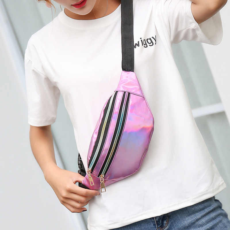 2024 women's new cross-border laser waist bag PU waist bag multi-functional color shoulder crossbody women's bag factory wholesale