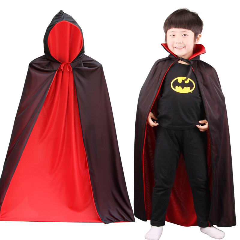 Cross-Border Hot Selling Halloween Black and Red Cloak Performance Costume Adult and Children Death Devil Vampire Cloak