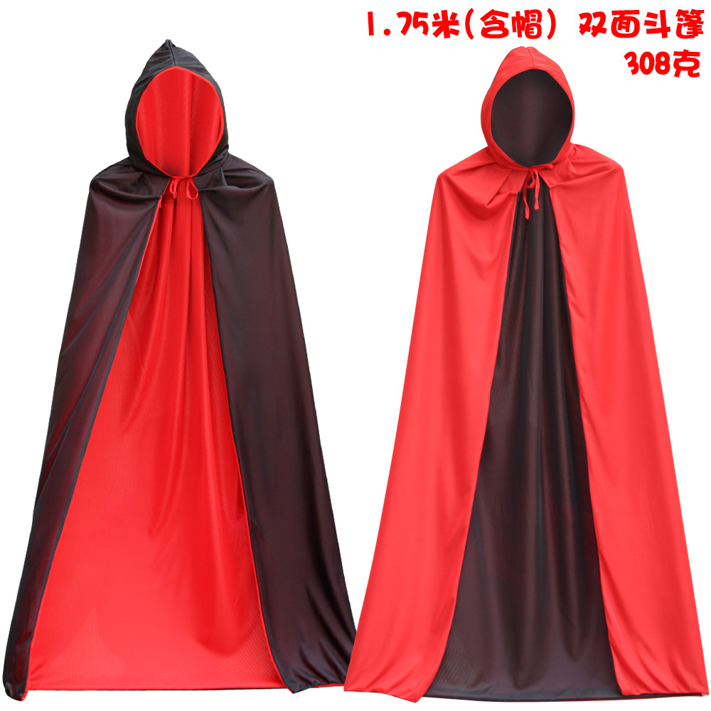 Cross-Border Hot Selling Halloween Black and Red Cloak Performance Costume Adult and Children Death Devil Vampire Cloak