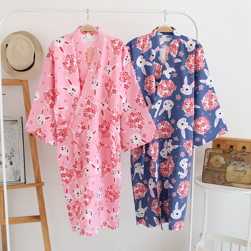 Summer Thin Cotton Gauze Nightgown Couple's Japanese-style Men's Kimono Bathrobe Cotton Pajamas Cardigan Long Nightdress Sweatshirt