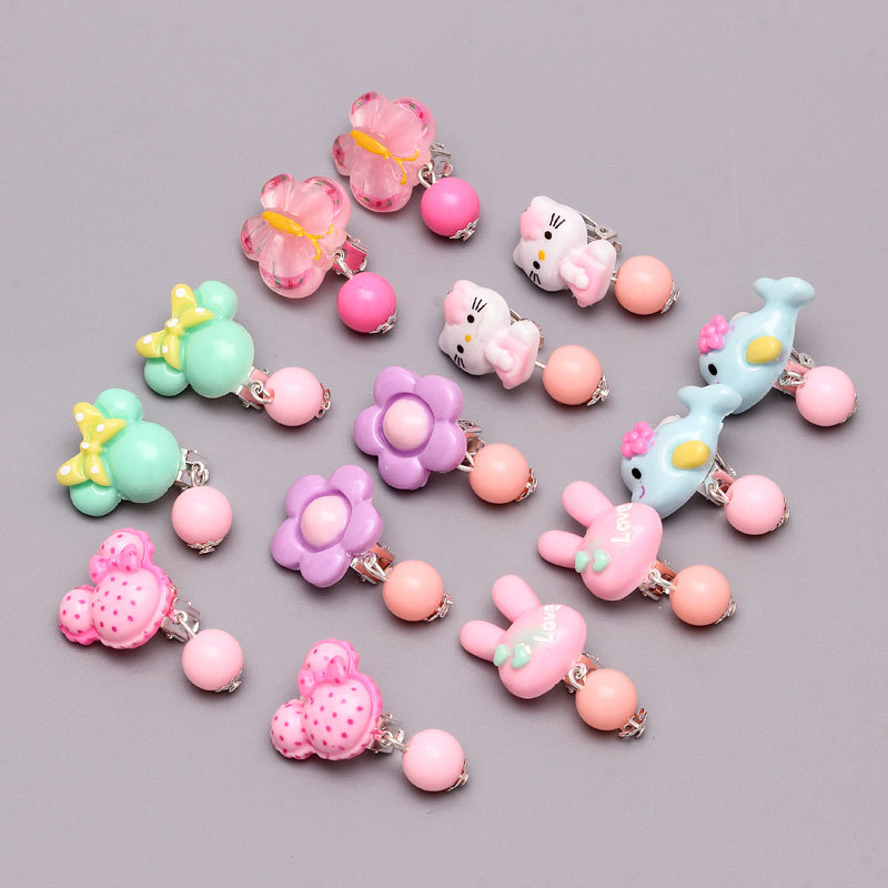 Hot Girls Cartoon Children's Boxed Ear Clips No Ear Holes Princess Student Cute Ear Studs Earrings Anti-Pain Earrings