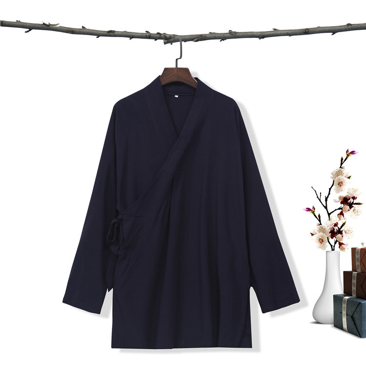 Factory Direct Supply Side Open Slub Slant Open Sanqing Collar Spring and Summer Taiji Clothing Men's and Women's Cotton and Linen Clothes Robe Set