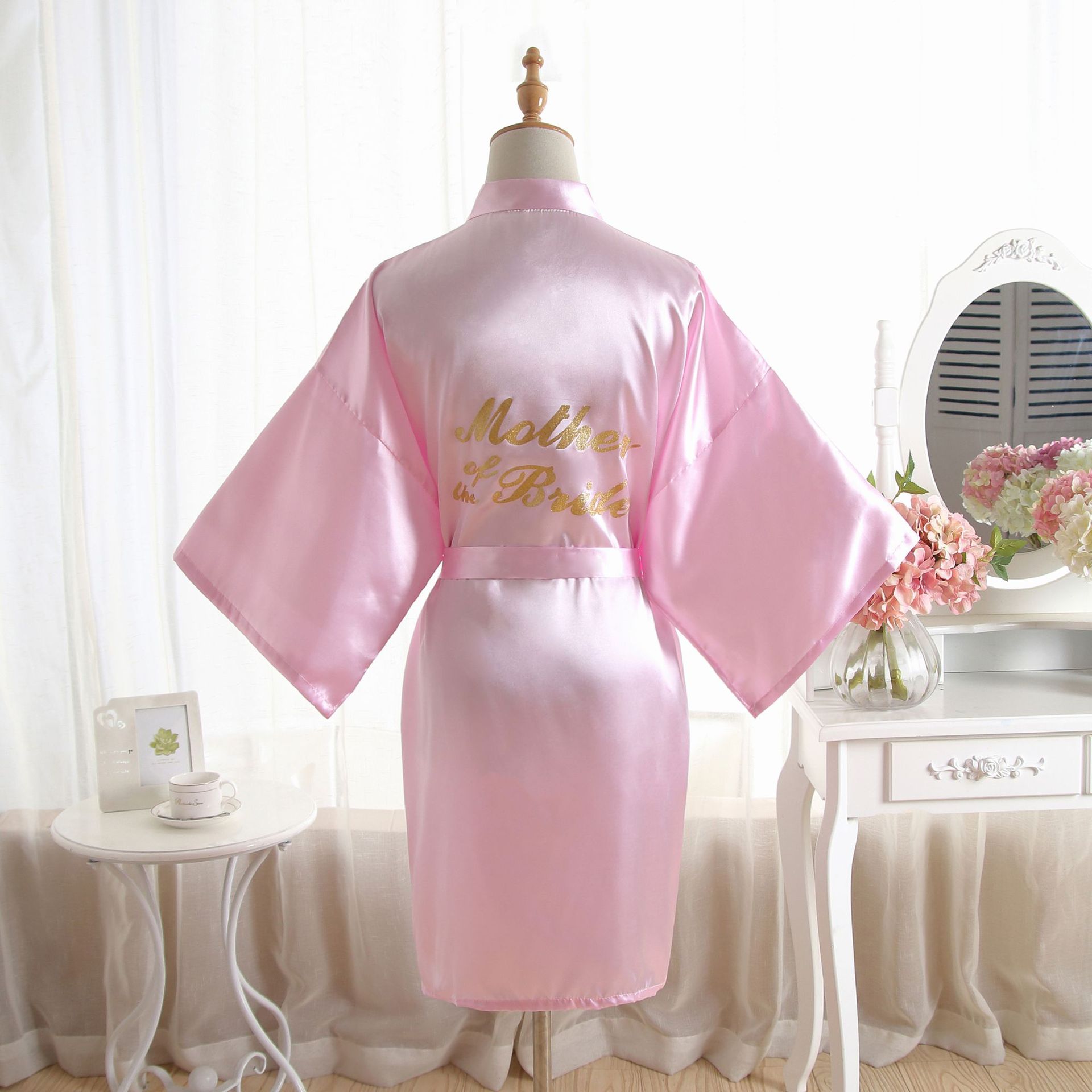Bronzing Bride Mother Mother of the Bride wedding morning gown makeup gown nightgown imitation silk cardigan