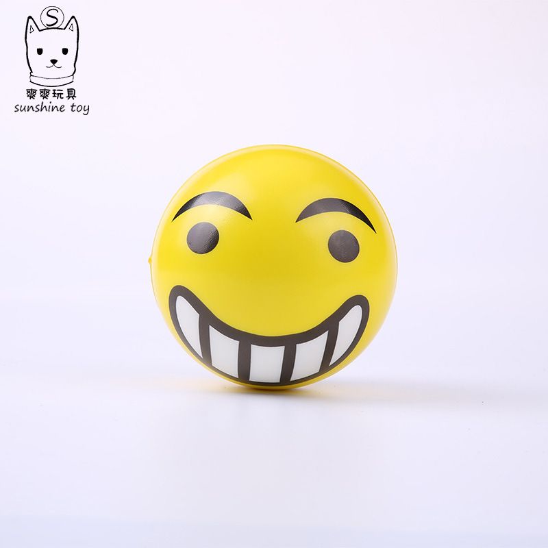 Factory direct 63mm sponge foam smiling face Pu ball new yellow expression decompression children's toy logo printing