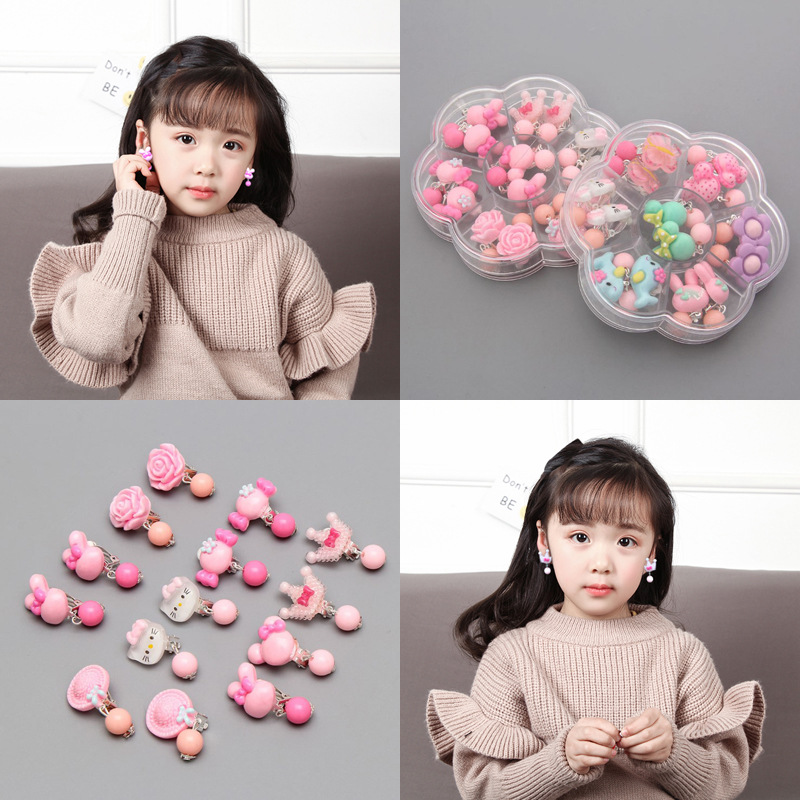 Мультяшные клипсы для девочек в коробке Без проколов Принцесса Студенческие серьги