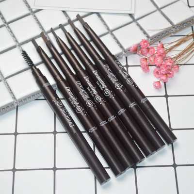 Double-headed Eyebrow Pencil Waterproof sweat-proof non-blooming eyebrow pencil with brush triangle head dual-use automatic rotating eyebrow pencil factory direct sales