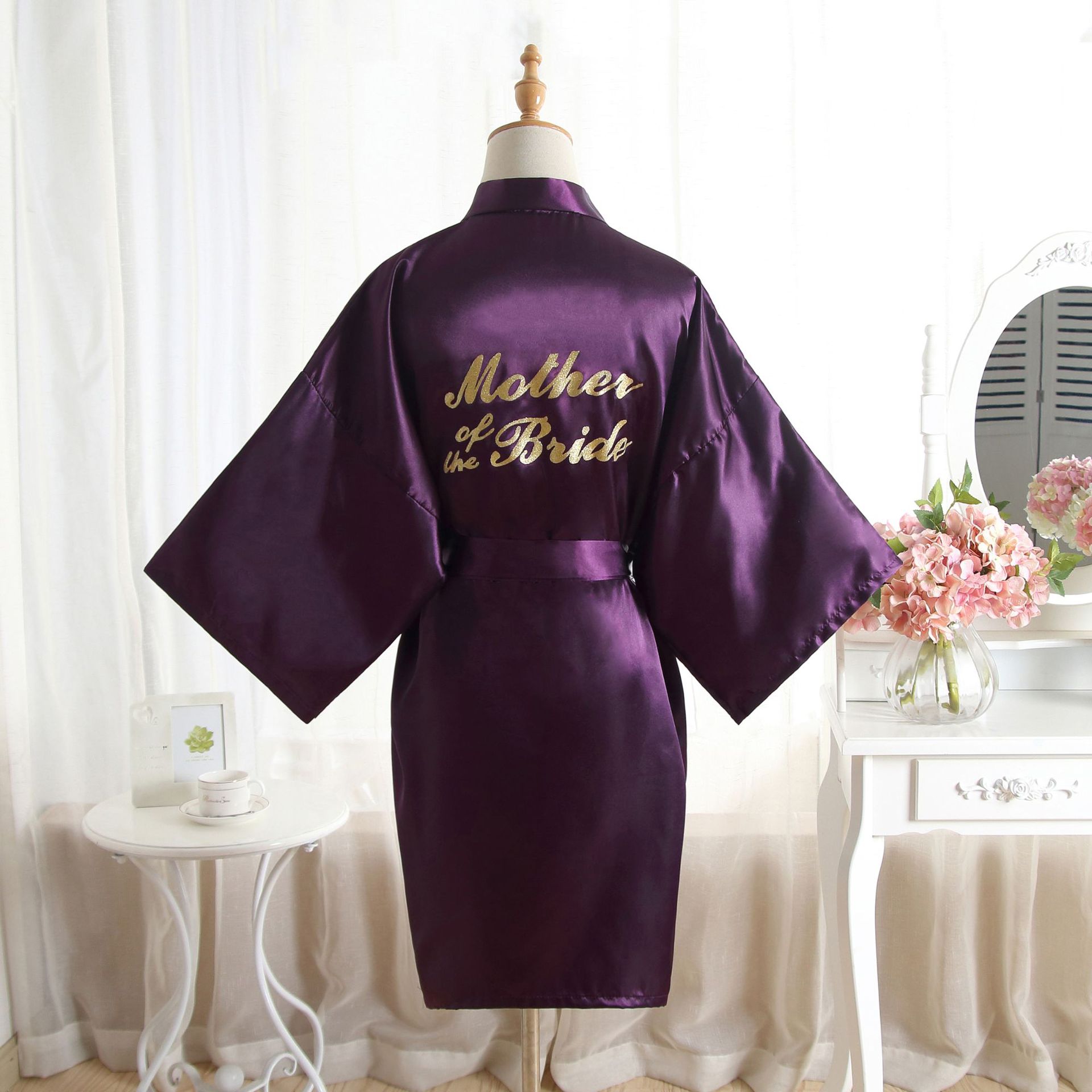 Bronzing Bride Mother Mother of the Bride wedding morning gown makeup gown nightgown imitation silk cardigan