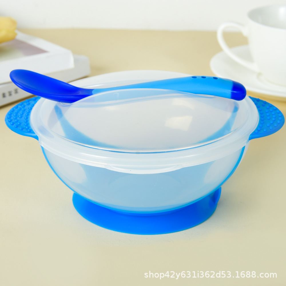 Manufacturer Wholesale Baby Suction Cup Bowl Set Anti-Slip and Anti-Fall Baby Bowl with Temperature Sensing Spoon Baby Training Bowl Complementary Food Bowl