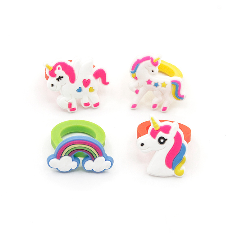 Creative cartoon European and American style unicorn ring PVC soft rubber children pony ring girl jewelry Amazon