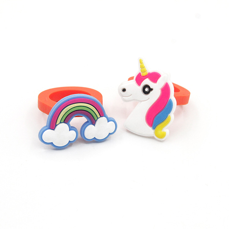 Creative cartoon European and American style unicorn ring PVC soft rubber children pony ring girl jewelry Amazon