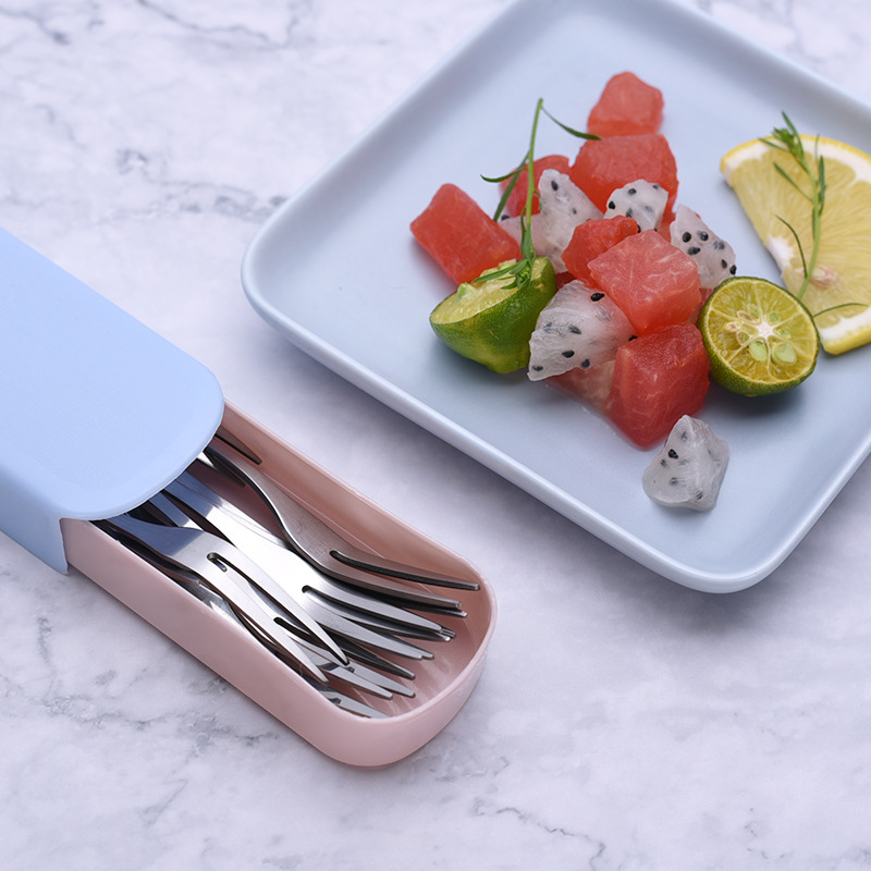 Factory wholesale stainless steel fruit fork high quality two-tooth fruit fork fruit sign cake moon cake fork can print LOGO