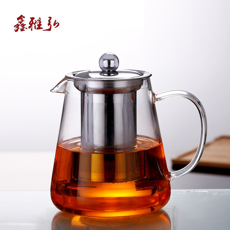 Стеклянный чайник, черный, с отделением для чая, с фильтром из нержавеющей стали