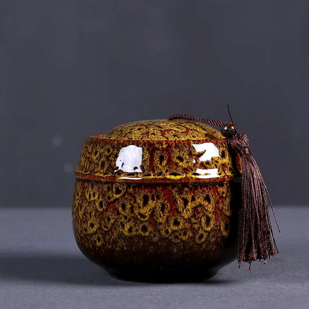 Junyao Tea Set Kiln-Turned Tea Canister Purple Sand Celadon Ceramic Sealed Canister Tea Storage Canister Medium-Sized Canister Glaze-Turned Kiln-Turned Glaze