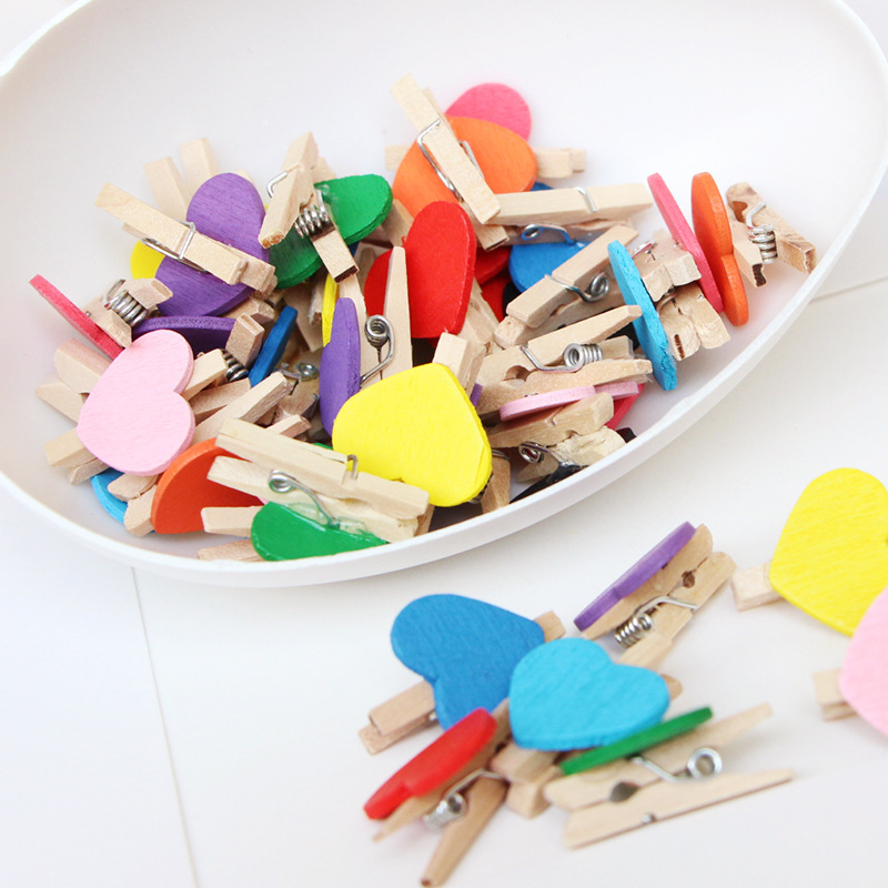 3cm mini photo clip color love small wooden clip creative clip Photo home decoration cartoon crafts