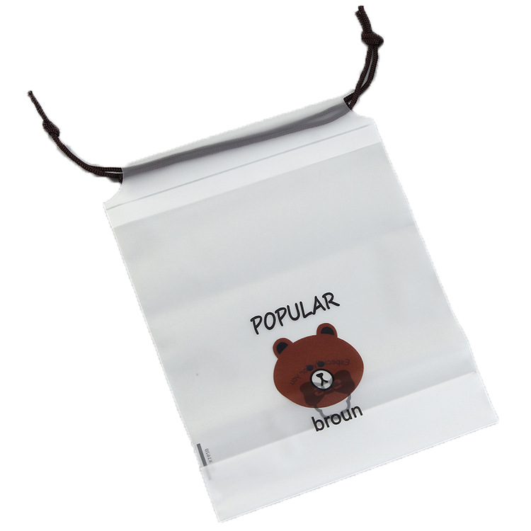 Cleansing Towel Drawstring Bag Travel Storage Rope Plastic Bag Bear Bundle Pocket Translucent Frosted Packaging Bag