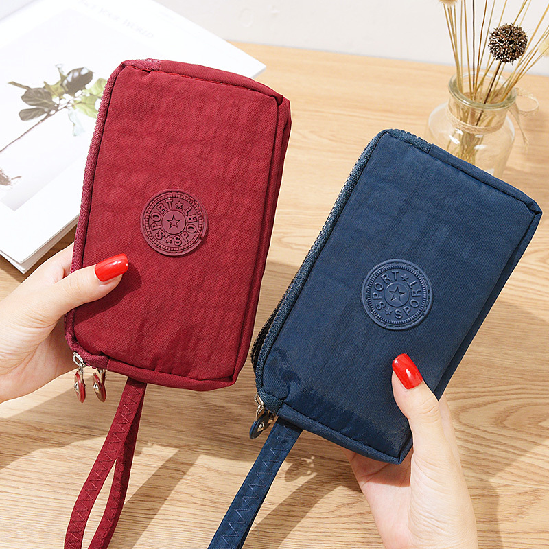 Korean Style Fabric Hand-held Coin Purse Women's Long Fashionable Three-layer Zipper Large Capacity Large Screen Mobile Phone Key Bag