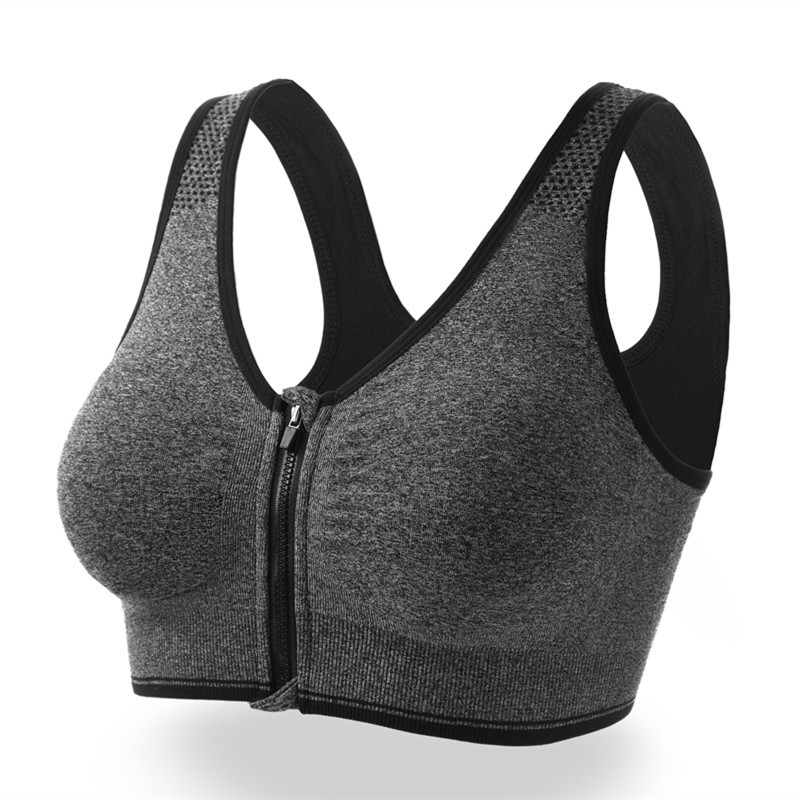 Front zipper sports bra professional shockproof breathable wireless running vest yoga sports underwear for women